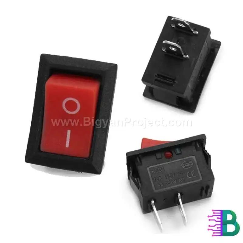 2 Pins SPST Rocker Switch 6A 250V AC - Red Plastic